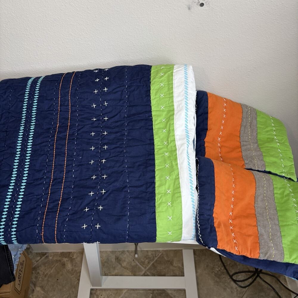 Pottery Barn Kids Striped Patchwork Twin QUILT + 2 Standard Pillow Shams